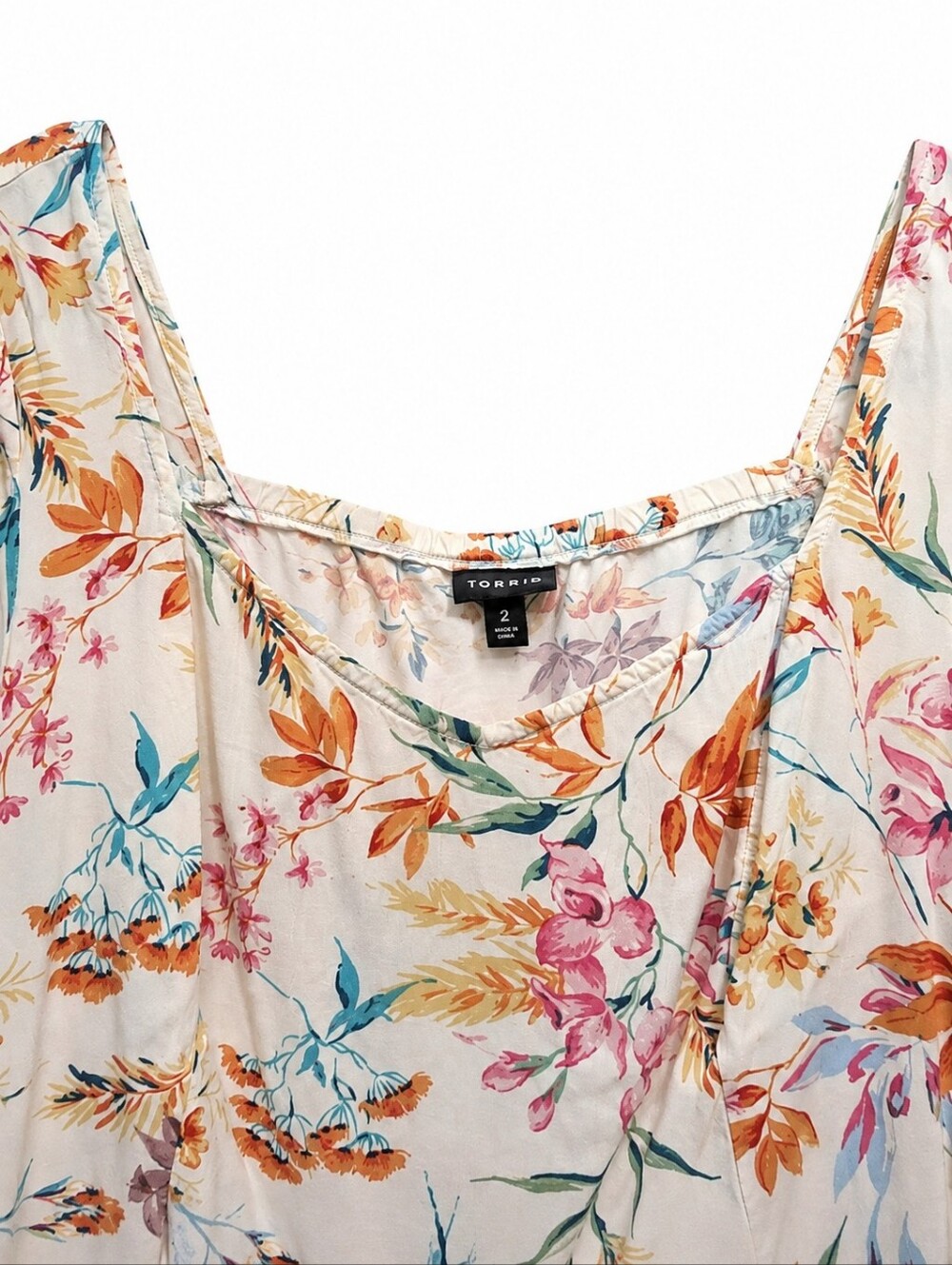 Torrid Floral Babydoll Top Flutter Sleeve Peplum Blouse Scoop Neckline Size 2X - Picture 5 of 9